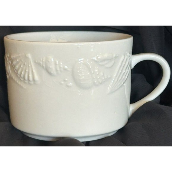 Lynn’s Stoneware Seashore Set Of 2 Coffee Cups c1997-2008 Embossed Seashells - Picture 7 of 13
